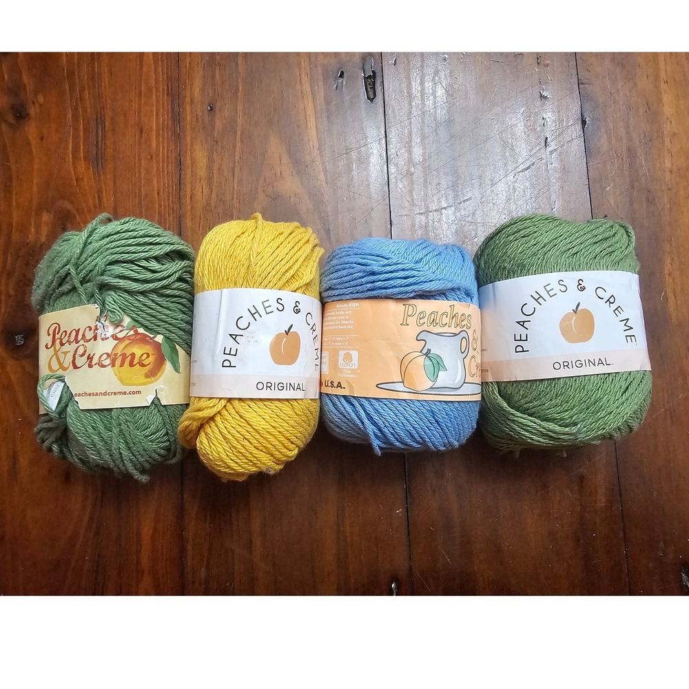 Peaches & Creme Original Cotton Yarn Lot 4 Skeins Rosemary Blue Yellow Worsted